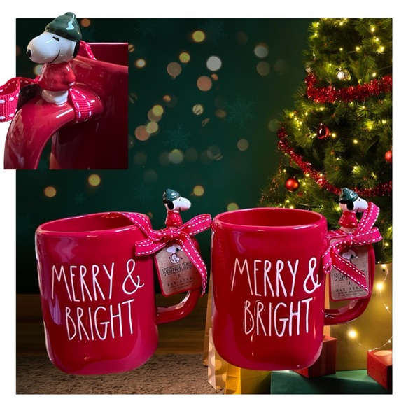 "Merry and Bright" Snoopy Mugs x Rae Dunn - Picture 2 of 6
